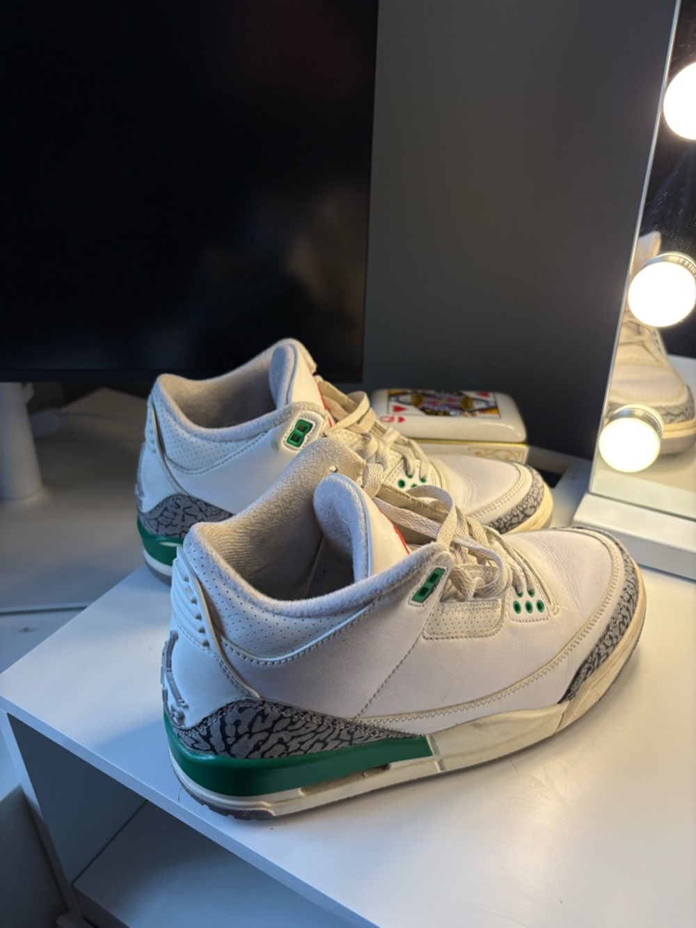 Jordan White and Green Retro Basketball Sneakers